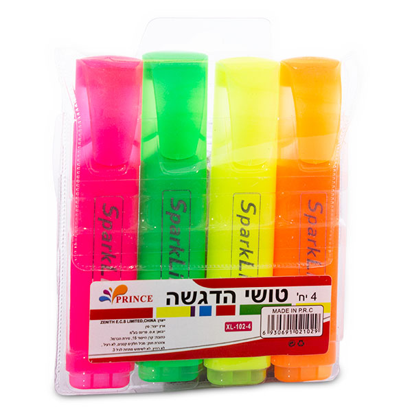 טוש זוהר פרינס סט 4 צבעים - 1 יח'