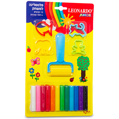 פלסטלינה 12 צבעים + רולר וצורות לאונרדו