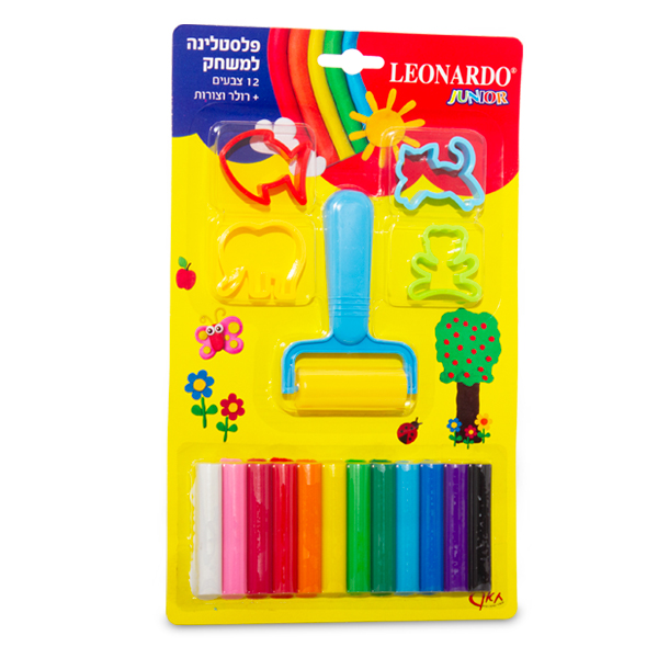 פלסטלינה 12 צבעים + רולר וצורות לאונרדו