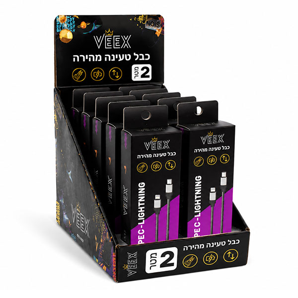 כבל Type C 2 Lighting - שני מטר - מארז 10 יח'