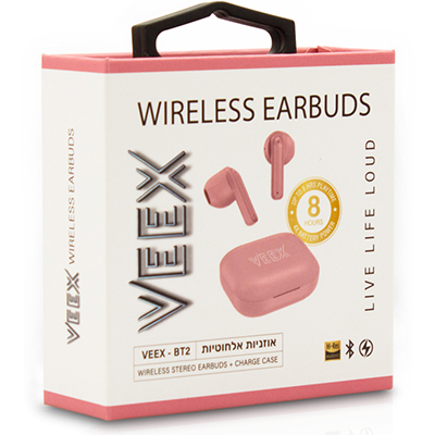 אוזניות VEEX-BT2 - ורוד - 1 יח'