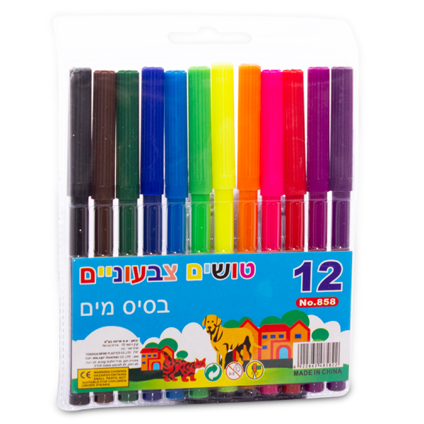 טוש צבעוני 12 גוונים בבליסטר - 1 יח'