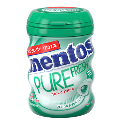 מסטיק מנטוס מנטה עדינה 60 ג' בקבוק - מארז 6 יח'