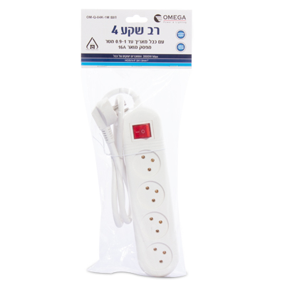 רב שקע 4 שקעים + מפסק וכבל 1מ' אומגה