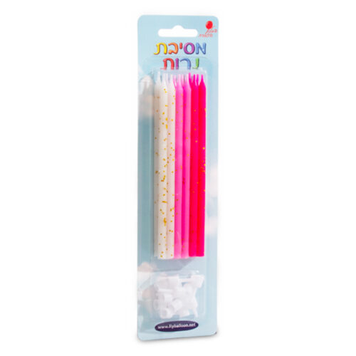 12 נרות ארוכים כחול לבן/ורוד לבן 10 ס"מ