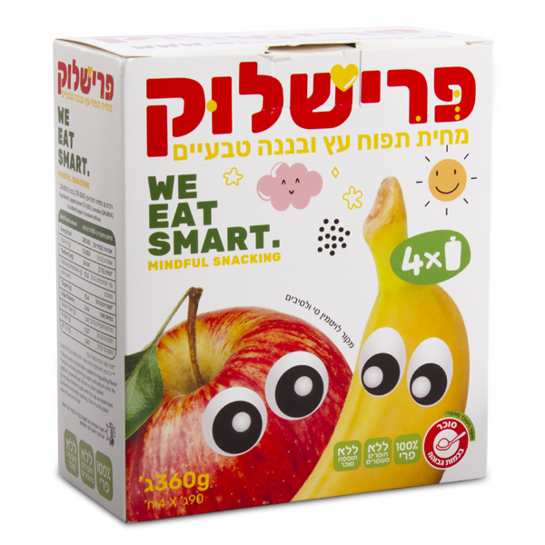 מחית פרי בטעם תפוח עץ ובננה 90 גרם - מארז 4 יח'