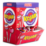סוכריה על מקל עם מסטיק KOJAK בטעם דובדבן - מארז 100 יח'