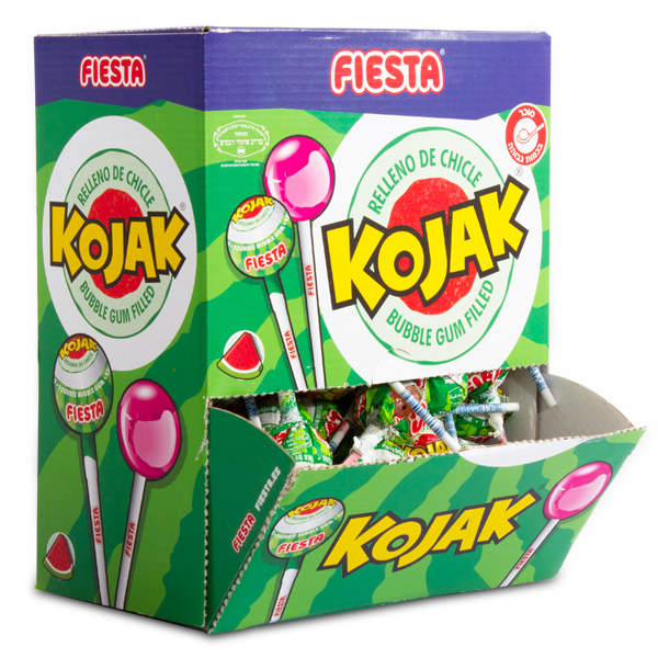 סוכריה על מקל עם מסטיק KOJAK בטעם אבטיח - מארז 100 יח'