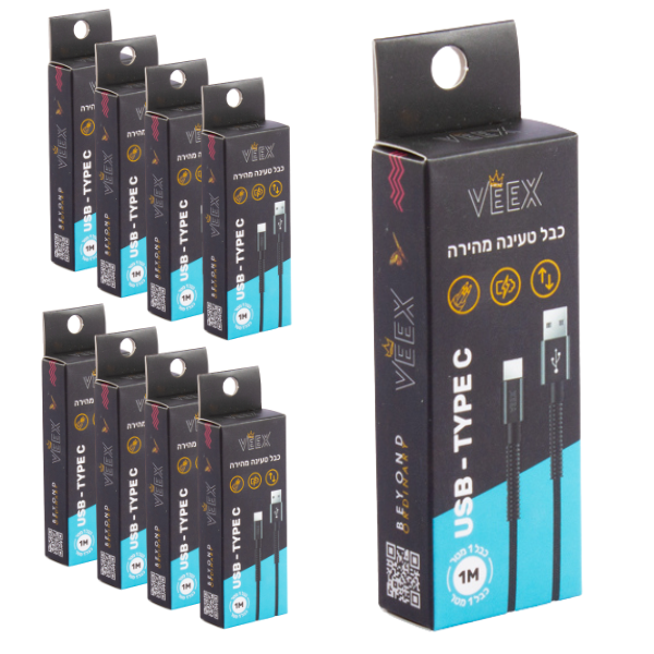 כבל USB - TypeC וויקס 1 מטר - מארז 8 יח'