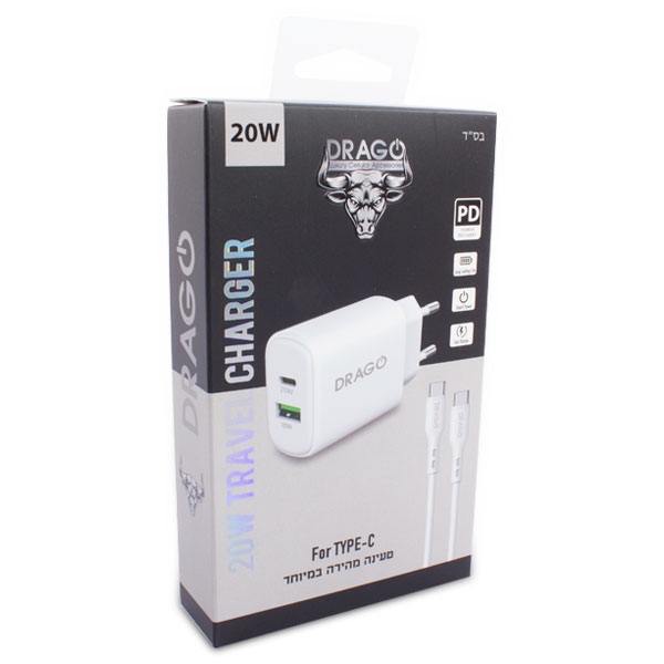 מטען מהיר 20W עם כבל טייפ C