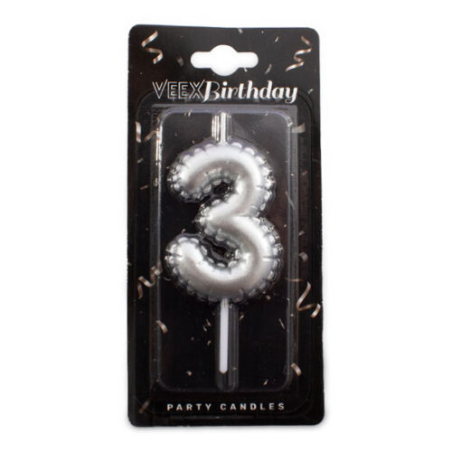 נר יום הולדת גדול בלון כסף ספרה 3