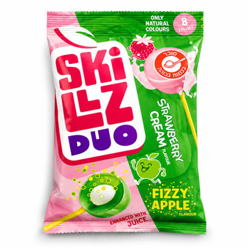 SKILLS DUO - סוכריות על מקל בטעמי תפוח ותות 120 גרם