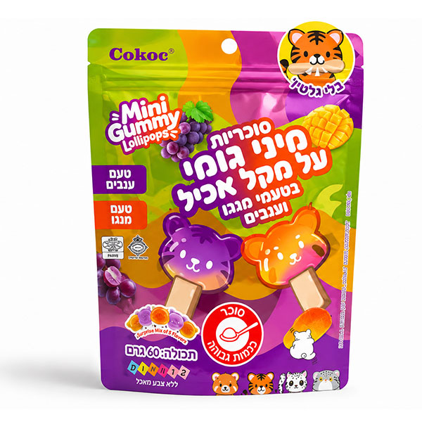גומי על מקל אכיל בטעמים ענבים מנגו 60 גרם