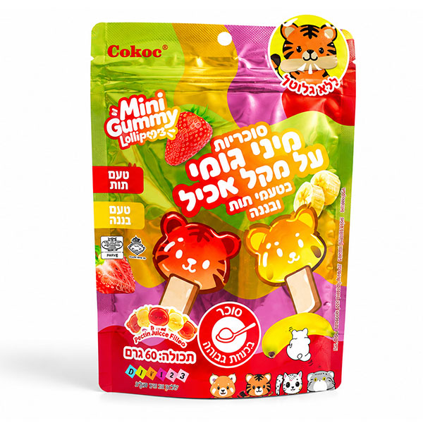 גומי על מקל אכיל בטעמים תות בננה 60 גרם